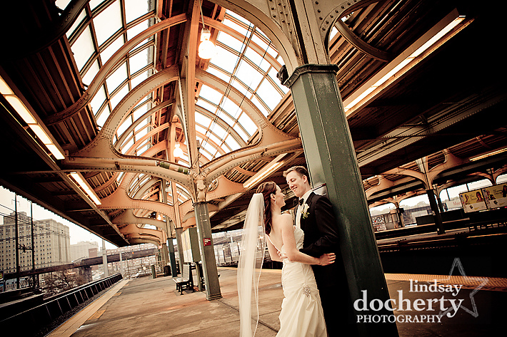 bride and groom at 30th street station